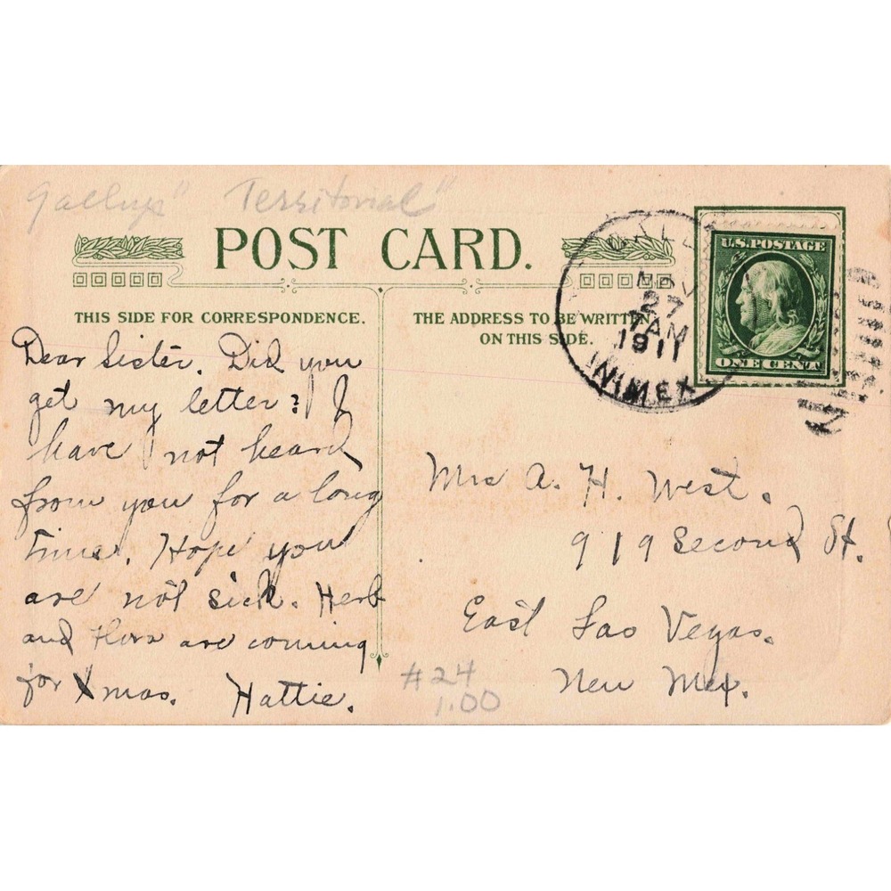 Vintage 1911 Gallup New Mexico Territorial Postcard Cottage River Sunset VG - Picture 2 of 2
